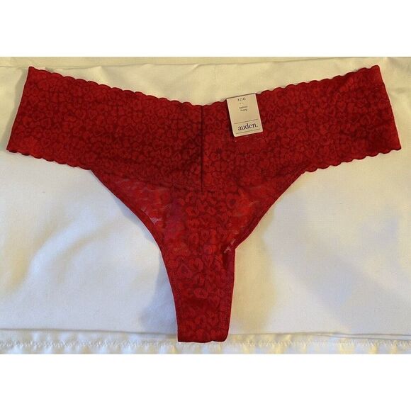 Auden Red Heart Lace Thong Size X 14 NWT - Picture 1 of 3